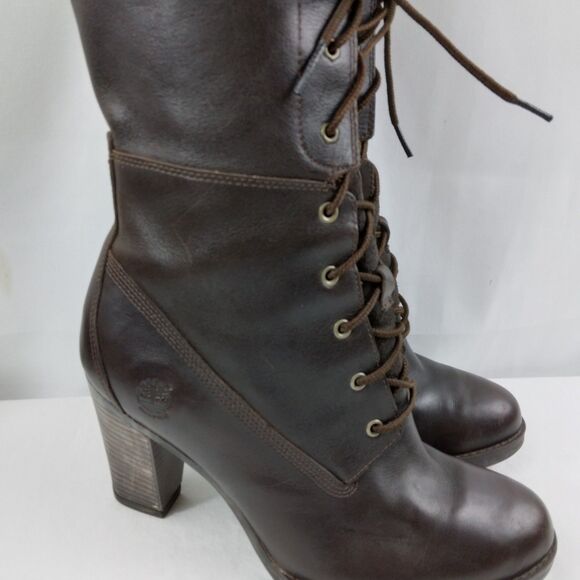 Timberland Earthkeepers Lace Up Boots Brown Leather High Heel Women's Size 8 - Picture 3 of 15